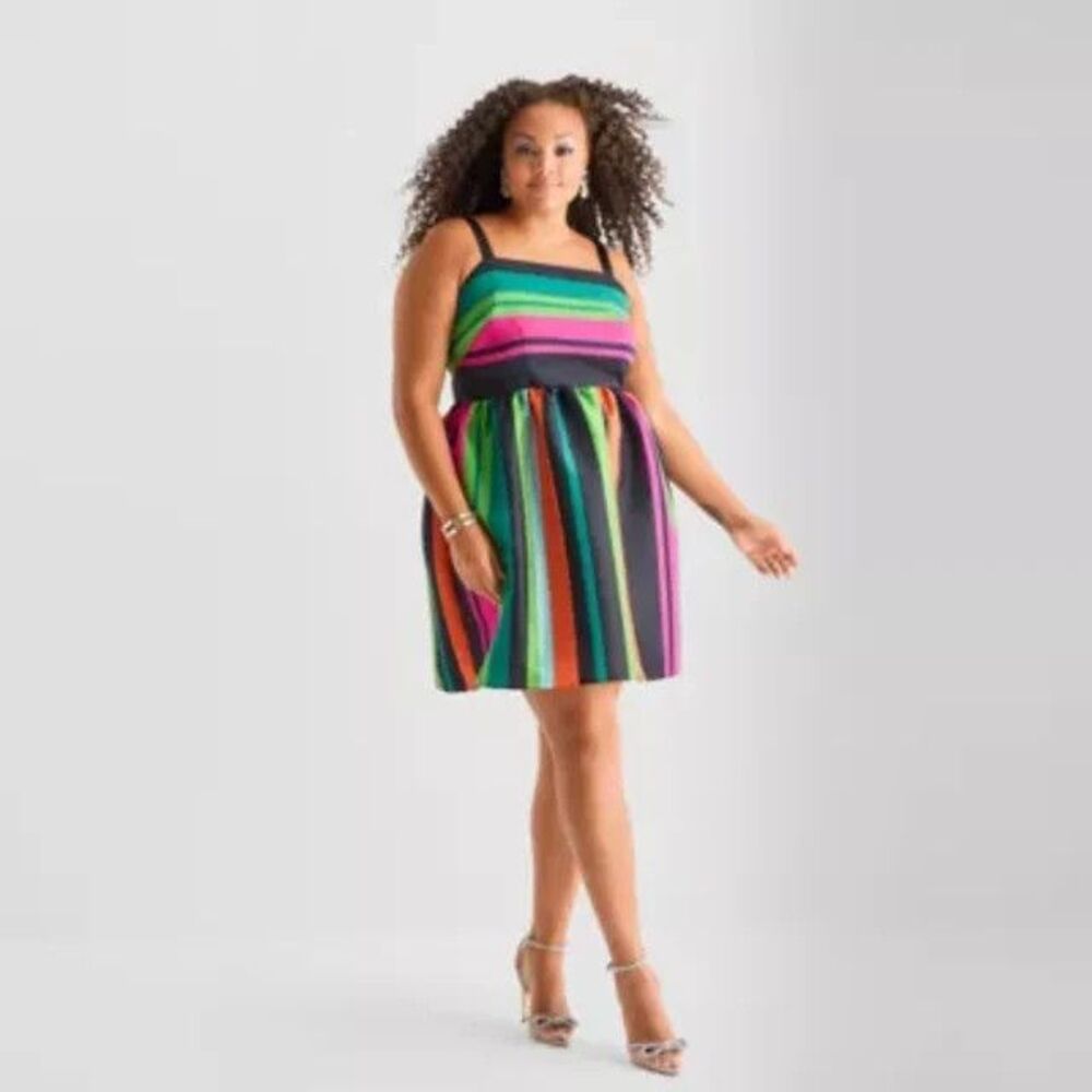 Back Mackie Vibrant Striped Fit and Flare Mini Dress Size 18 NWT